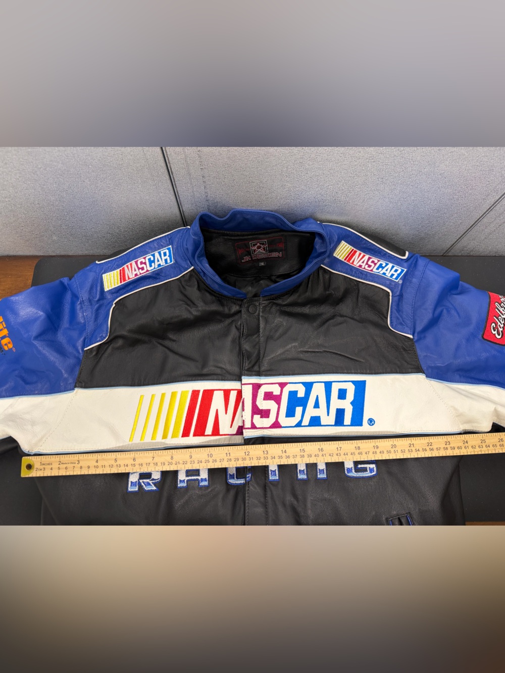 Vintage NASCAR Racing Leather Jacket JH Design 2XL Blue/Black Embroidered - Picture 9 of 16